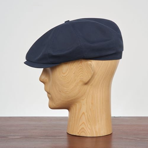 Sterkowski Shelby Paperboy Hat | 100% Softened Cotton Newsboy Cap for Men | 8 Panel Peaky Style - color: Navy Blue, size: 7 1/8