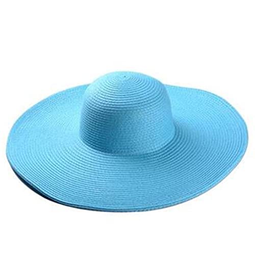 Big Beach Hats for Women Foldable Summer Wide Brim Packable Oversized Sun Hat Lady Girl Travel Straw Cap - color: Light Blue