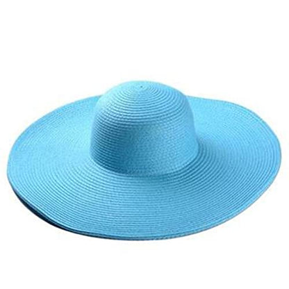 Big Beach Hats for Women Foldable Summer Wide Brim Packable Oversized Sun Hat Lady Girl Travel Straw Cap - color: Light Blue