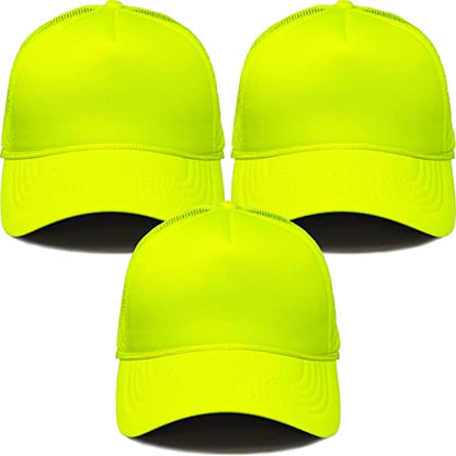 Funky Junque Blank Mesh Foam Lightweight Snapback Trucker Hat - color: 3 Pack - Neon Yellow (All)