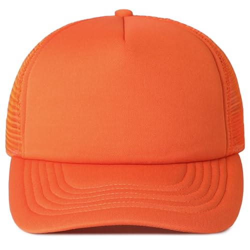 MIRMARU 5 Panels Blank Foam Front Two Tone Solid Trucker Mesh Back Baseball Cap with Adjustable Snapback Strap - color: Solid-orange