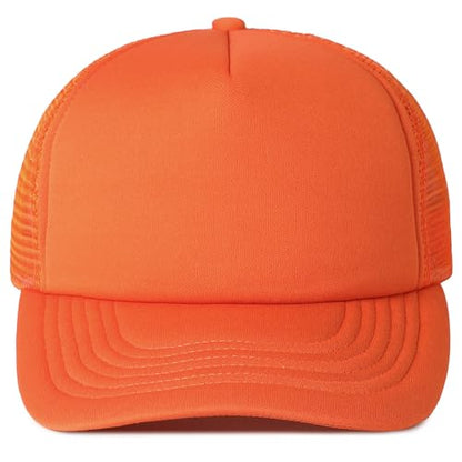 MIRMARU 5 Panels Blank Foam Front Two Tone Solid Trucker Mesh Back Baseball Cap with Adjustable Snapback Strap - color: Solid-orange
