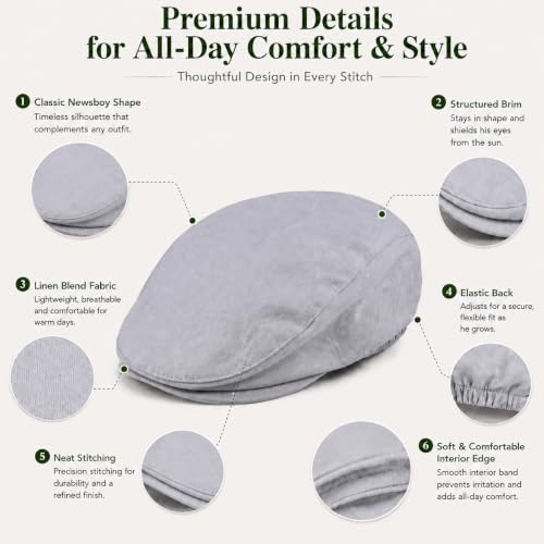Bienzoe Boys Newsboy Flat Hat: Classic Linen Cap Lightweight - color: Grey, size: 4-5T