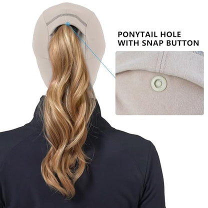 GADIEMKENSD Women's Winter Reflective Fleece Ponytail Hat with Drop Down Ear Warmer - color: Khaki