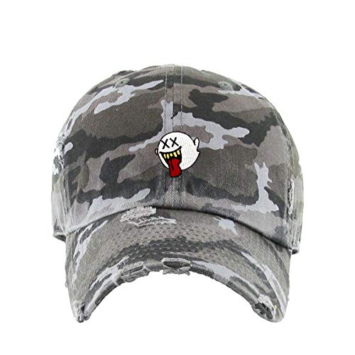 Silly Ghost Vintage Baseball Cap Embroidered Cotton Adjustable Distressed Dad Hat - color: Gray Camo