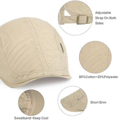 3Pcs Cotton Newsboy Hat for Men Cool Adjustable Flat Cap - color: Jcx-navy+green+beige
