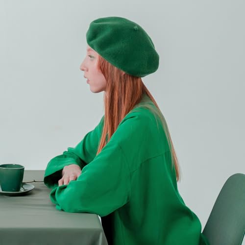 Gllutt Women Wool Beret Hat French Style Solid Color - color: Dark Green