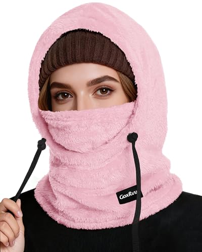 Ski Mask Fleece Balaclava, Winter Face Mask Windproof Neck Cover Warmer Hat Hood for Men Women - color: Light Pink