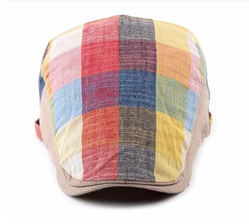 DIYDECAL Plaid Newsboy Hats Retro Flat Cap Gatsby Cabbie Driving Hat for Mens Womens - color: Yellow Colorful