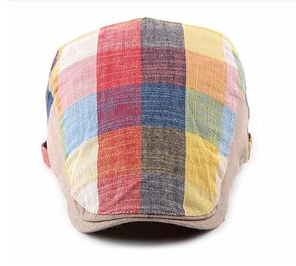 DIYDECAL Plaid Newsboy Hats Retro Flat Cap Gatsby Cabbie Driving Hat for Mens Womens - color: Yellow Colorful