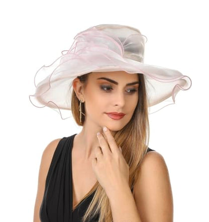 SAFERIN Women's Organza Church Fascinator Bridal Tea Party Wedding Hat - color: Sz-beige Pink