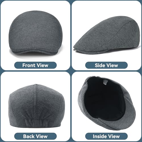 KUJUHA Men's Newsboy Cap Cotton Flat Ivy Gatsby Newsboy Hat Driving Hat Irish Cabbie Hunting Caps Winter Hat - color: Ba_darkgrey, size: Medium