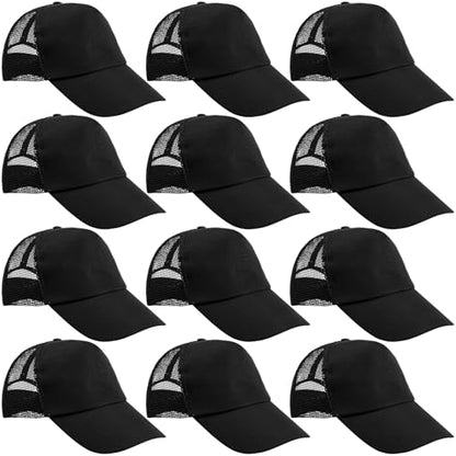 12Pack Mesh Trucker Hats, Bulk Black Trucker Cap