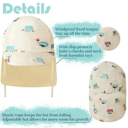 Baby Boys Girls Sun Hat 100% Cotton Flap Hat,Toddler Kids Hats with Neck Protection,Summer Essentials for Baby - color: Beige Animals, size: 6-12 Months