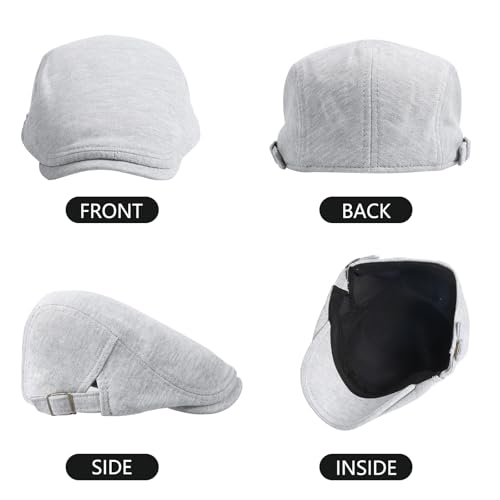 meioro Mens Cotton Newsboy Hat Adjustable Soft Fit Flat Cap for Men - color: Light Grey
