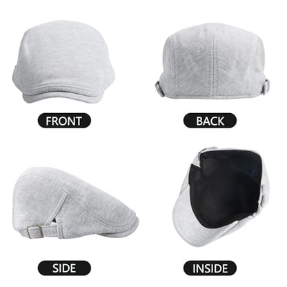 meioro Mens Cotton Newsboy Hat Adjustable Soft Fit Flat Cap for Men - color: Light Grey