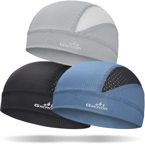 GXCROR Cooling Skull Cap for Men Women Sweat-Wicking Breathable Mesh Liner for Helmets, Summer Cycling Motorcycle - color: Black+gray+darkblue, size: Medium