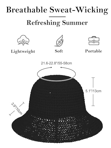 sy soul young Women's Straw Sunhat Wide Brim Hand Woven Beach Bucket Hat - color: Black
