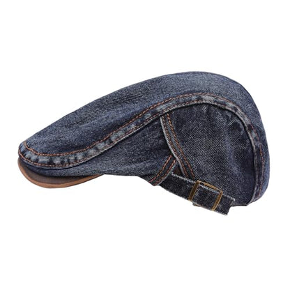 ZLYC Men Cotton Flat Cap Summer Scally Newsboy Beret Driver Hat - color: Denim Navy