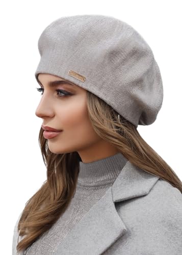 Beret - Warm Lined Wool Angora Knit Berets - French Paris Hat for Women - color: Light Coffee