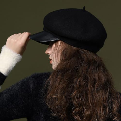 Women Classic Wool Blend Berets Elegant Flat Beret Caps Retro Peaked Cap Hats Autumn Winter Hat Solid Color - color: Black