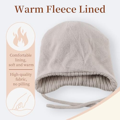 Baby Girl Winter Hats Pompom Infant Boys Beanie Knitted Kid Hat - color: Beige, size: 6-24 Months