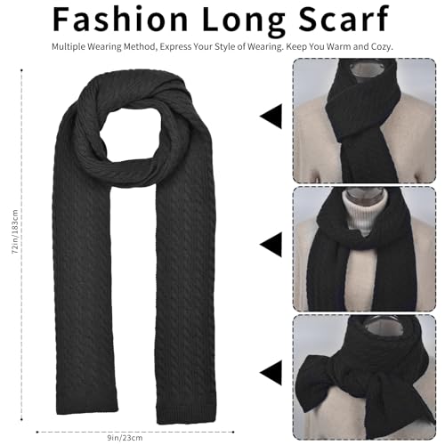 Winter Hat Scarf Gloves Set for Women, Classic Cable Beanie with Removable Pom Pom Long Scarf Touchscreen Gloves 3 in 1 Set - color: Black