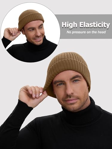 Wool Short Fisherman Beanie for Men Women Double Cuffed Skull Caps - color: 1pcs-light Coffee