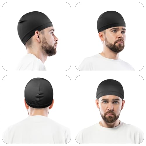 WY LIGHTING LEVEL 3Pcs Skull Caps Soft Lightweight Beanie Hats Moisture Wicking Stretchy Breathable Helmet Liner for Men - color: Black; Light Gray; Sky Blue