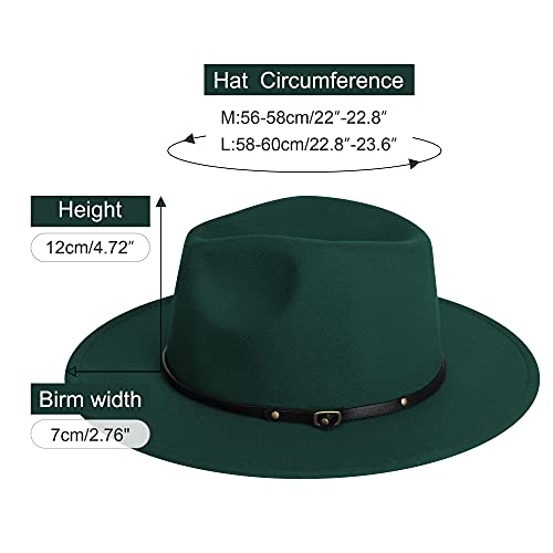 Wide Brim Fedora Hats for Women Mens Felt Fedora Hats With Belt Buckle - color: 6-darkgreen/Red, size: Large-X-Large