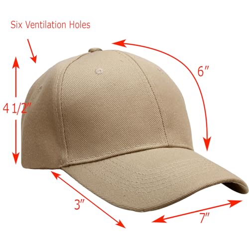 Falari Wholesale Bulk Lot 12-Pack Baseball Cap Adjustable Size Plain Blank Solid Color - color: Khaki