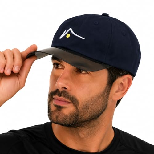 VISTO Unstructured Sports Hat with Transparent Brim – No-Glare UV Protection – 100% Chino Cotton – Hook and Loop Strap - color: Navy Blue