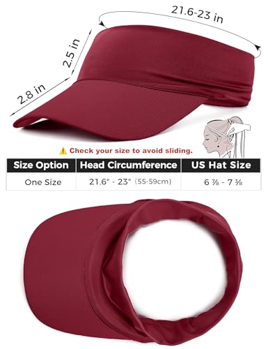ROYBENS Cooling Visor Hat Women Men, Elastic Headband Sun Visor Golf Cap - color: Burgundy