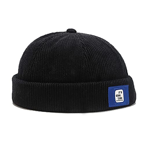 Men Hats Docker Cap Hats Beanie Sailor Cap Worker Hat Rolled Cuff Retro Brimless Hat with Adjustable - color: Dzm92*black