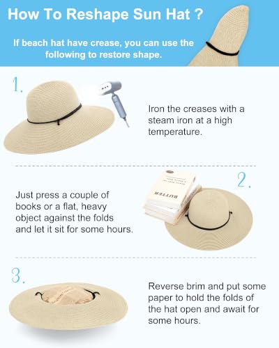 Sun Hats for Women, Summer Wide Brim Straw Beach Hat - color: White, size: Large