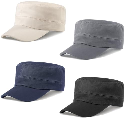 Glamorstar Unisex Cadet Army Hats 4 Pieces Military Flat Top Newsboy Cap - color: Black+grey+navy+beige