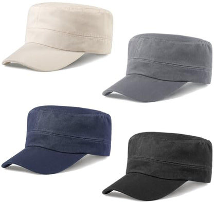 Glamorstar Unisex Cadet Army Hats 4 Pieces Military Flat Top Newsboy Cap - color: Black+grey+navy+beige