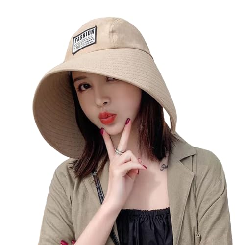 Women Floppy Sun Beach Hat Packable Wide Brim Bucket Hat UPF 50+ UV Protection Travel Beach Cap - color: Khaki