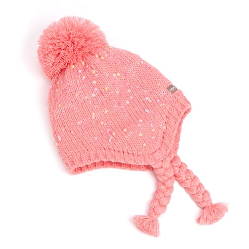 Girls Warm Knit Earflap Hat, Fleece Lined Cold-Weather Essential for Kids 1-12 Years, Unique Colorful Design, Premium Quality - color: Camelia Pink, size: 6-12 Years