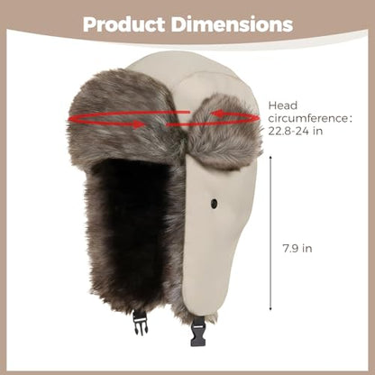 Cozy Plush Winter Hats Men Women Trapper Trooper Hat with Earflaps Windproof Russian Ushanka Hats Outdoor Skiing Cap - color: Beige-a