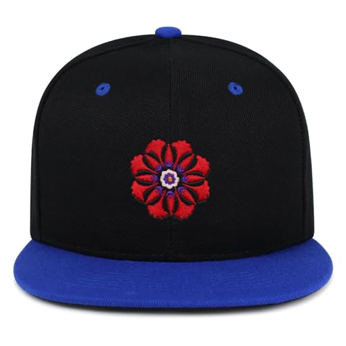 Flower Ornament Hip-Hop Snapback Hat Embroidered Baseball Cap Floral Embellishment - color: 16. Black/Blue