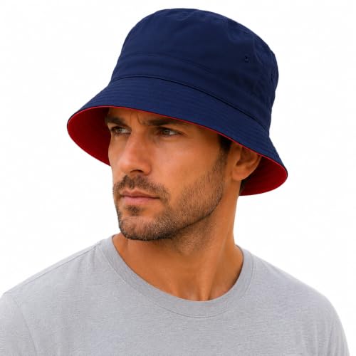 Armycrew Big Size Oversized Microfiber Reversible Bucket Hat - color: Navy Red, size: X-Large-XX-Large