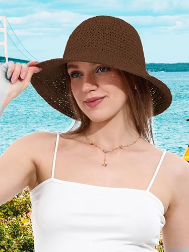 sy soul young Women's Straw Sunhat Wide Brim Hand Woven Beach Bucket Hat - color: Coffee