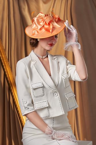 BABEYOND Derby Hats for Women Wide Brim Flower Feather Tea Party Fascinator - color: Orange