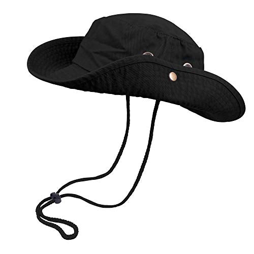 Bucket Hats with String Wide Brim Hiking Fishing UV Sun Protection Safari Unisex Boonie - color: Black, size: Large-X-Large