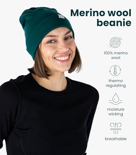 100% Merino Wool Beanie for Women, Men - Set Adult Skull Cap 17.5um & Socks - color: Forest Green, size: Small-Medium