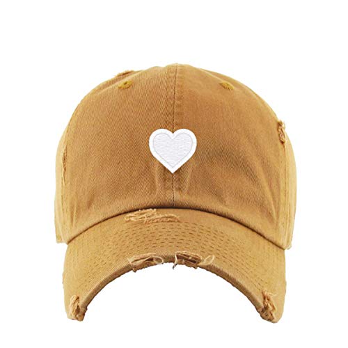 Heart Vintage Baseball Cap Embroidered Cotton Adjustable Distressed Dad Hat - color: Timberland
