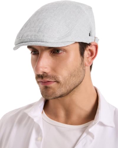 ZLYC Men Summer Flat Cap Scally Ivy Gatsby Newsboy Beret Driver Hat - color: Plain Light Gray