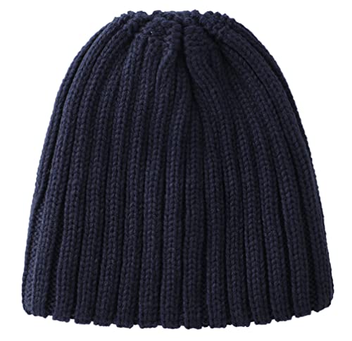Connectyle Women's Rib Knit Cuffed Beanie Hat Stretch Acrylic Winter Hat Thick Warm Snow Ski Cap - color: Navy Blue
