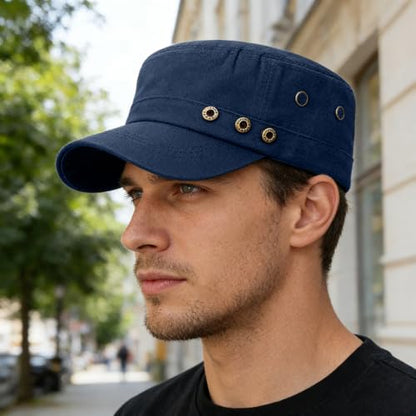 Men's Military Cadet Hat Flat Top Newsboy Cap - color: A - Navy